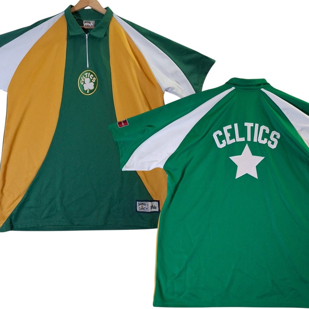 Vtg Hardwood Classics Boston Celtics Quarter Zip Warm Up Collared‎ Shirt Mens XL